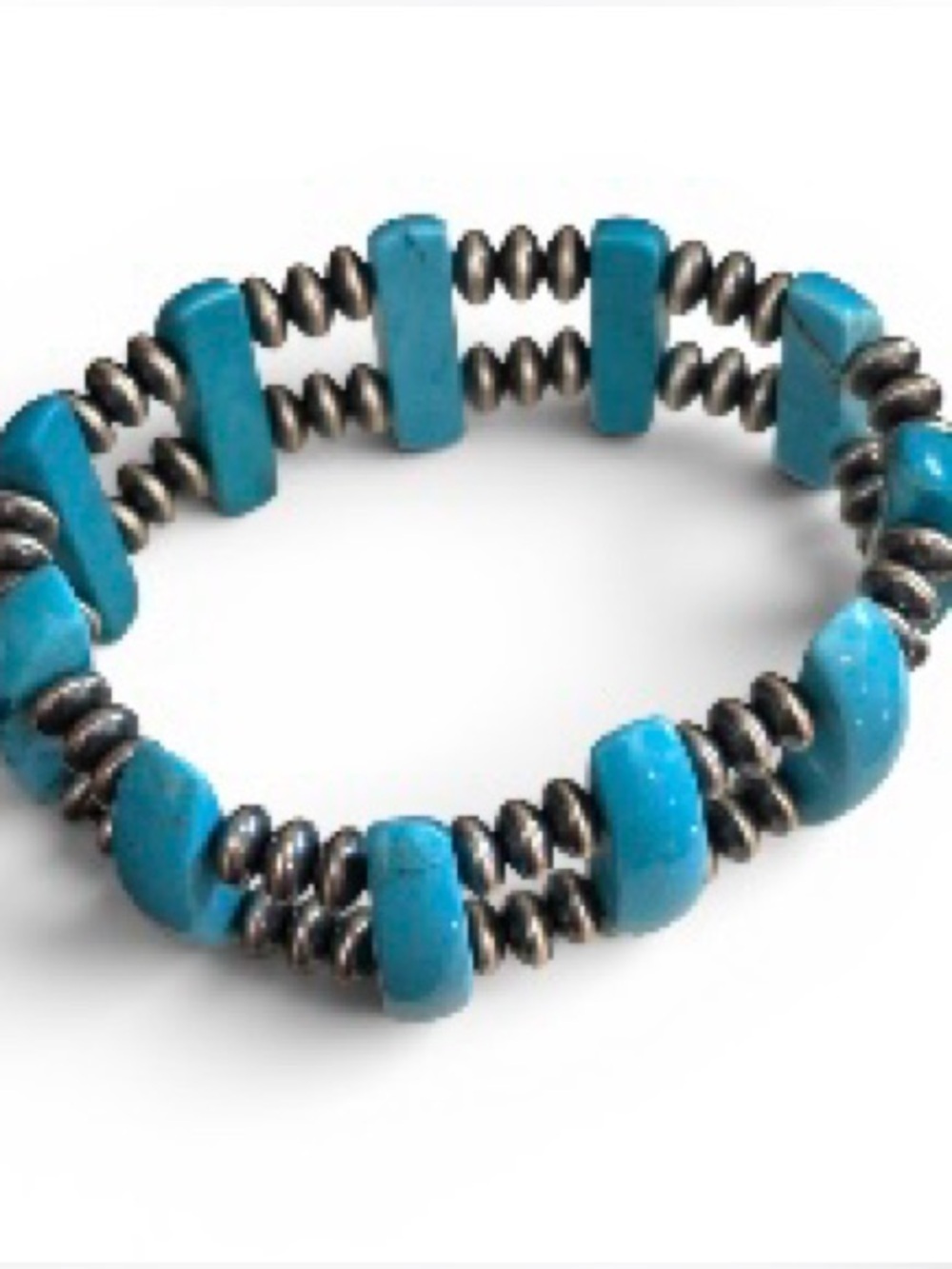 Desert Pearl and Turquoise Sterling Silver Stretch Bracelet NWOT